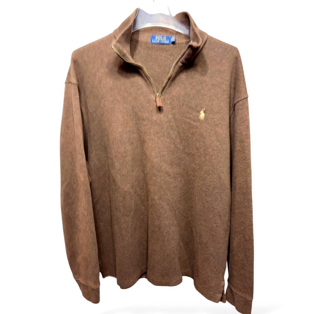 Polo Ralph Lauren Mens Brown 1/4 Zip Pullover Sweater‎ XL Cotton Wealth Estate